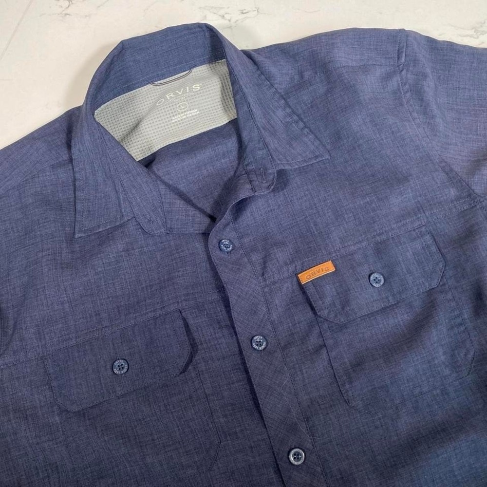 Orvis Classic Collection Short Sleeve Button-Up Shirt Men's L Blue‎